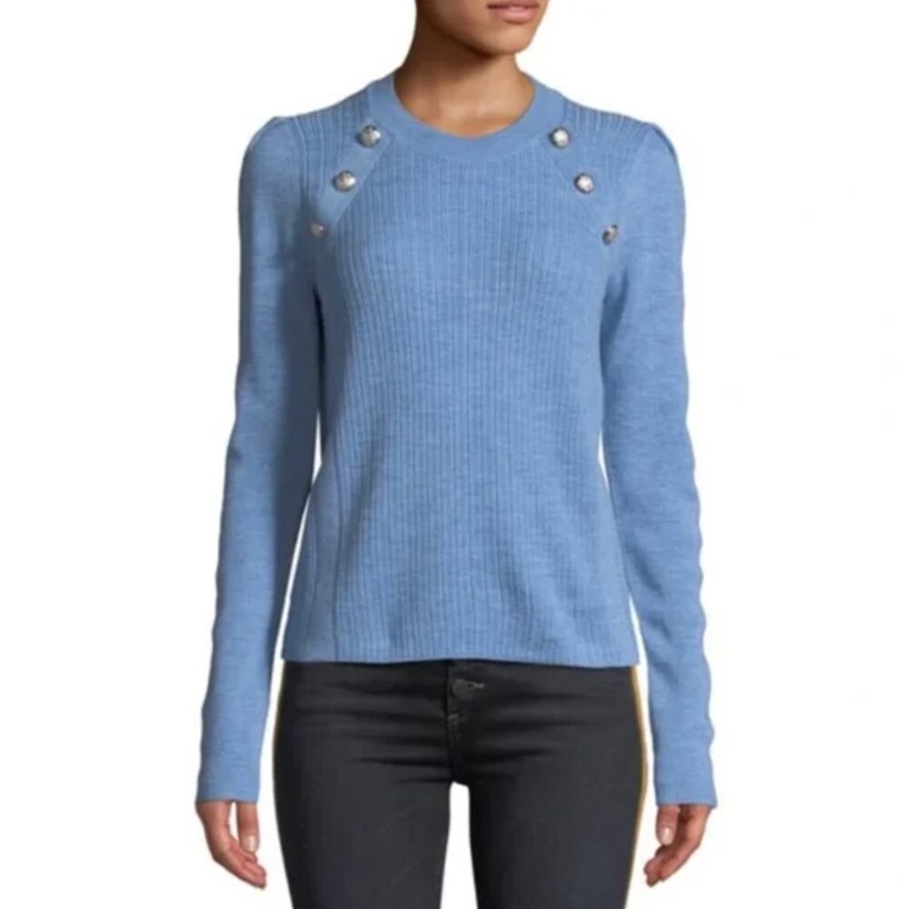 VERONICA BEARD Blue Simi Wool Button-Shoulder Raglan Sweater